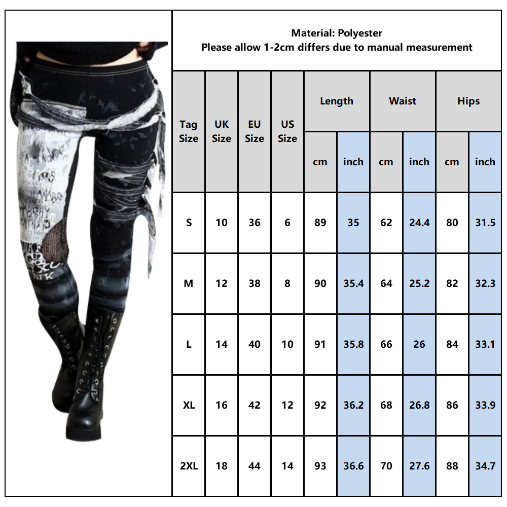 Gothic Pants Girls Vintage Mesh Lace Up Skinny Trousers Punk Style Women's Printed Pencil Pant High Street Ladies Leggins D30 201106
