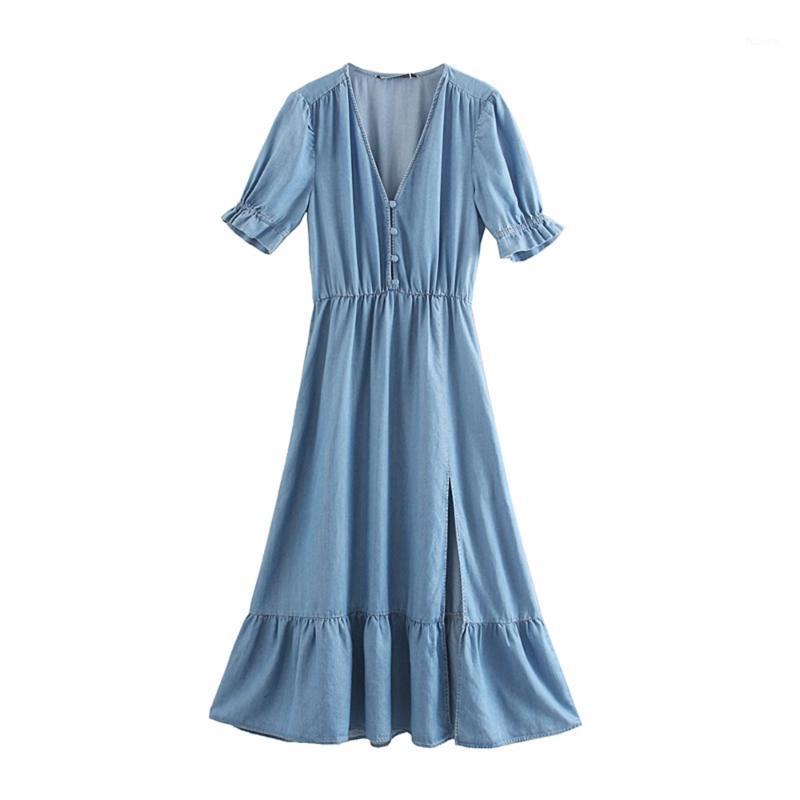 New V-neck Short Sleeve Short Slim Dress Hollow Sky Silk Jeans Blue Retro Open Fork Dress in Early Autumn of1, Sky blue
New V-neck Short Sleeve Short Slim Dress Hollow Sky Silk Jeans Blue Retro Open Fork Dress in Early Autumn of1, Sky blue