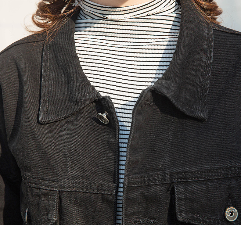 Women jeans jacket black long basical denim jacket coat single breasted Full Sleeves BF fashion loose Women Denim coats 201017