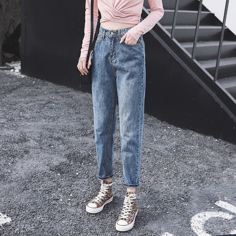 High Waist Cropped Jeans Women Spring Loose Retro Wide Leg Straight Student Korean Version Was Thin Radish Pants 201030