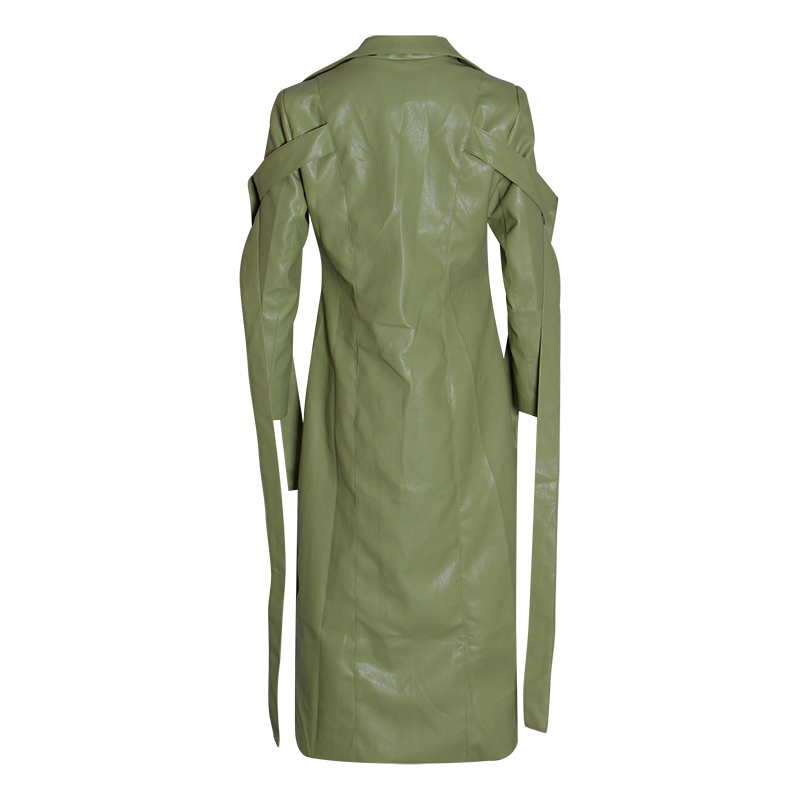 TWOTWINSTYLE Lace Up PU Leather Women's Coat Lapel Collar Long Sleeve Coats Female Large Size 2020 Autumn Winter Fashion OL New T200805