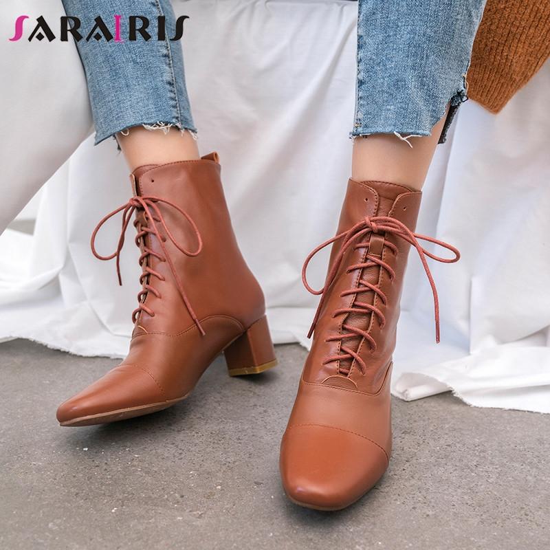 SARAIRIS Mature shoelace Genuine Leather Ankle Boots Women 2020 Fashion Square Toe Booties Office Ladies High Heels Shoes Woman, Black no fur
SARAIRIS Mature shoelace Genuine Leather Ankle Boots Women 2020 Fashion Square Toe Booties Office Ladies High Heels Shoes Woman, Black no fur