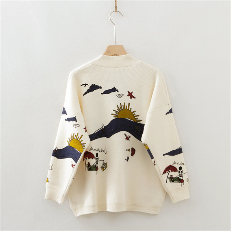 Cardigan Sweater Women's Autumn And Winter New Loose Cute Print Joker Long Sleeve Women's Knitted Jacket Sweaters Oversize 201109