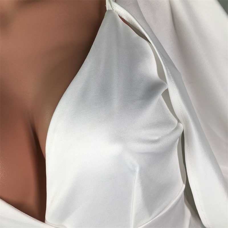 White Pink Elegant Wide Leg Women Jumpsuit Rompers Sexy V Neck Backless High Waist Long Sleeve Office Ladies Party Long Jumpsuit T200701