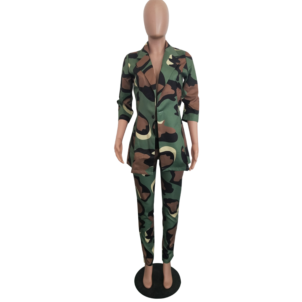 Winter Womens Set Tracksuit Full Sleeve Print Full Sleeve Blazers Pants Suit Two Piece Set Casual Office Lady Outfits K8863 T200818