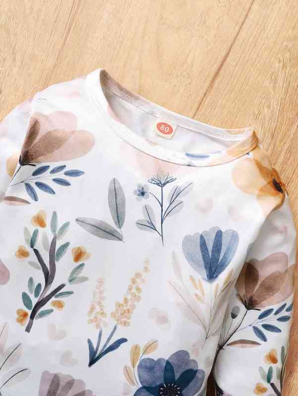 Baby Floral Print Jumpsuit & Open Front Jacket SHE