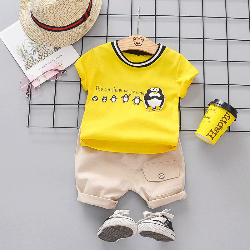Penguin Pattern Kids Short Sleeve Suit Baby Boys Girls Clothing Sets Children's T-shirts+Shorts 2Pcs Boy Girl Clothes Cute KidsX1019