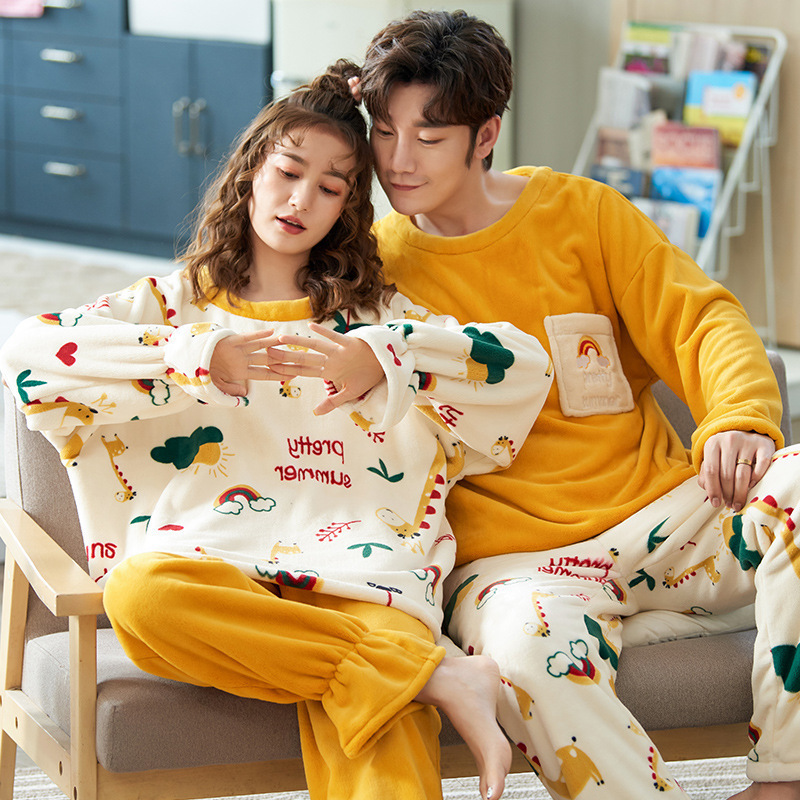 NIGHTWA Winter Couples Pajamas Set Cute Animal Flannel For Women pijamas Men Plush Sleepwear Pyjamas Suit Home Clothing sleep 201113