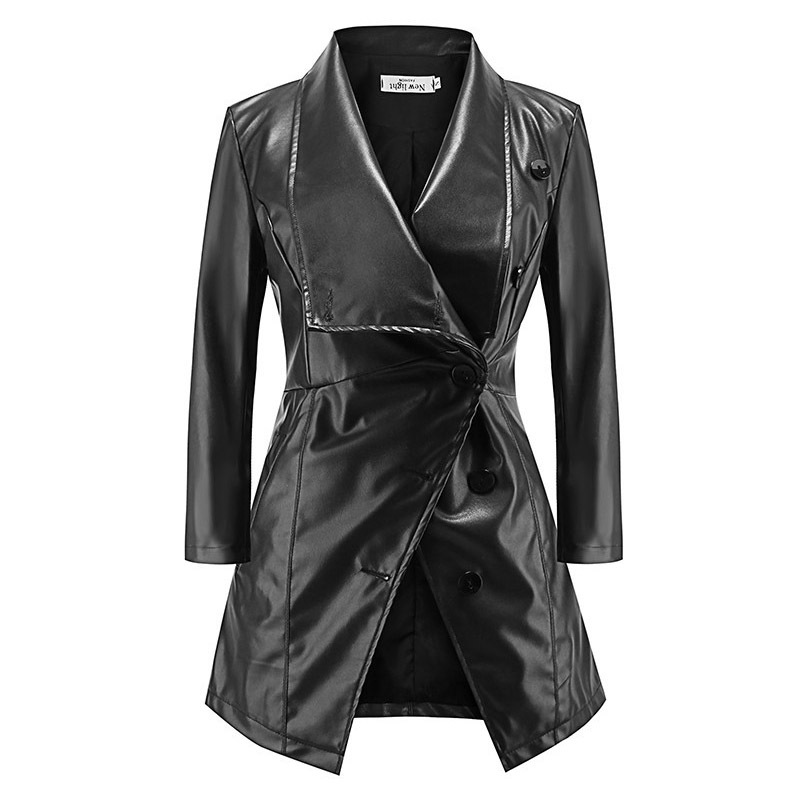 Women's Autumn Gothic Black Faux Leather Jacket Coat Fashion Winter Outerwear Plus Size Spring Windbreaker Clothes 4XL 201226