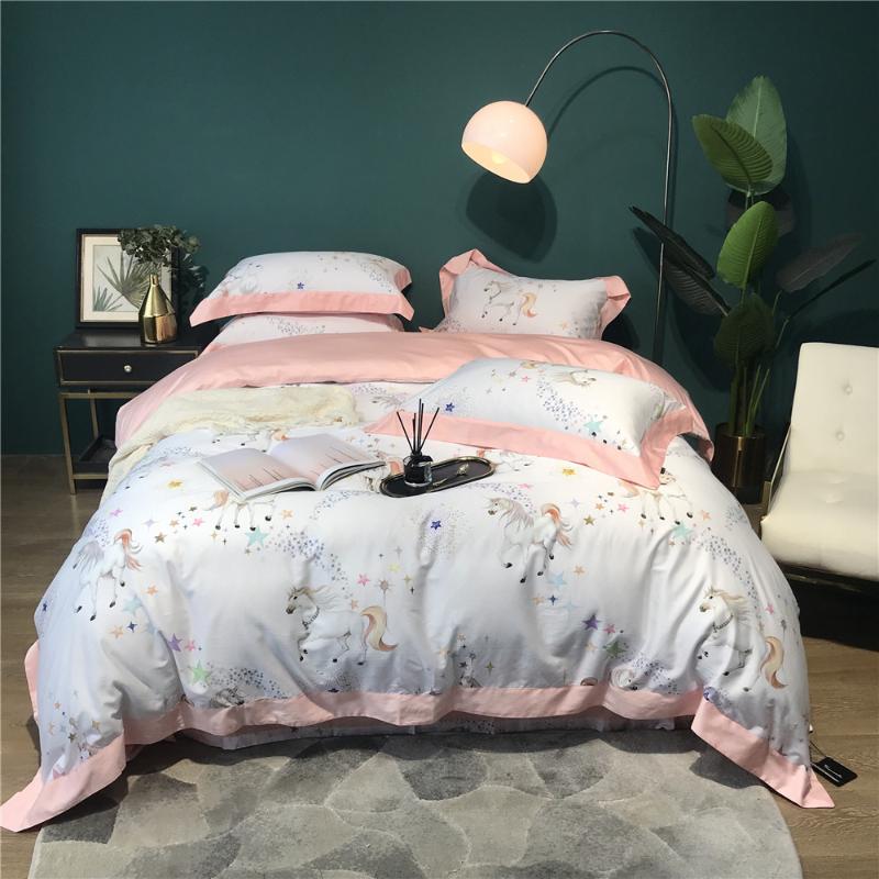 4 Pieces Girls Daughters White and Pink Bed Sheets Stars White Horse Bed Linen Luxury Egypt Cotton Satin Duvet Cover Set Double
4 Pieces Girls Daughters White and Pink Bed Sheets Stars White Horse Bed Linen Luxury Egypt Cotton Satin Duvet Cover Set Double