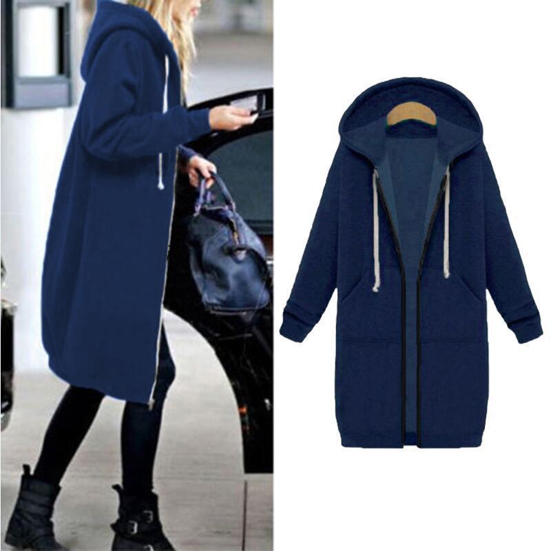 Jappkbh Autumn Winter Fashion Hoodie Sweatshirt Women Solid Casual Loose Zipper Plus Size Hoodies Jacket Long Coat Feminino Top Y200930