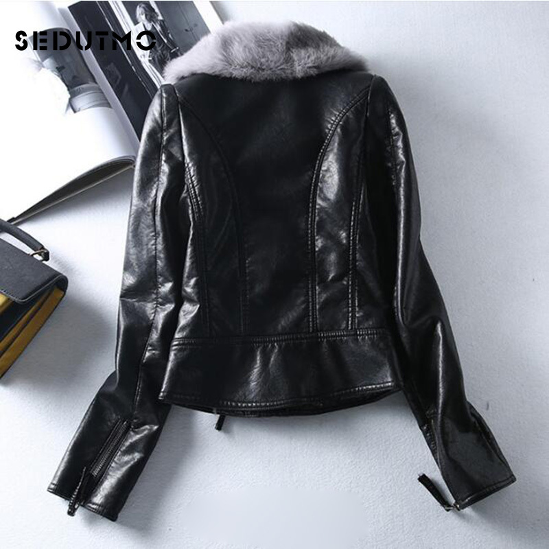 SEDUTMO Plus Size 3XL Faux Leather Jacket Women Punk Fur Coat Black Biker Jacket Motorcycle Outerwear ED056 201226