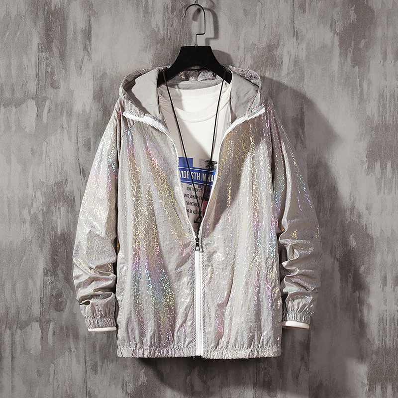 Women Basic Jackets Summer Colorful Reflective Causal Thin Windbreaker Women's Hooded Jackets Coat Zipper Woman veste femme 201017