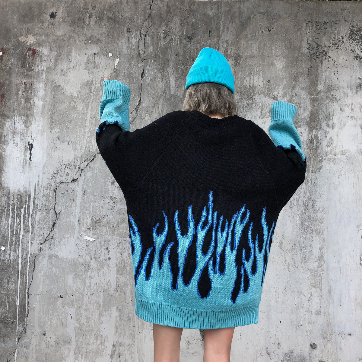 Flame Sweater for Men Women Harajuku Lazy Pullovers Sweaters Autumn and Winter Hip Hop Oversized Knitting Pullover Top 200929