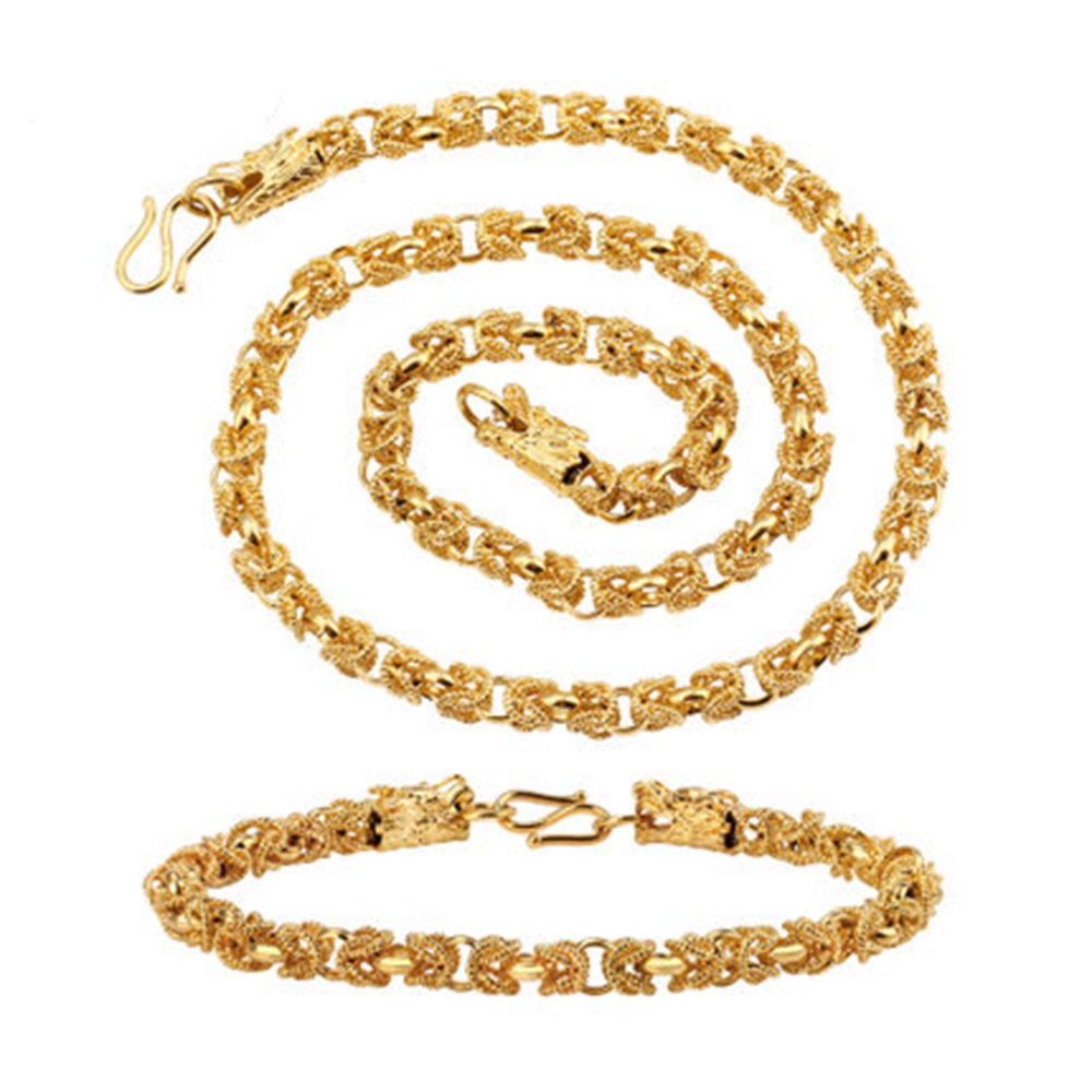 Retro Dragon Heads Jewelry Set 18k Yellow Gold Filled Womens Mens Necklace+Bracelet Set, Golden
Retro Dragon Heads Jewelry Set 18k Yellow Gold Filled Womens Mens Necklace+Bracelet Set, Golden