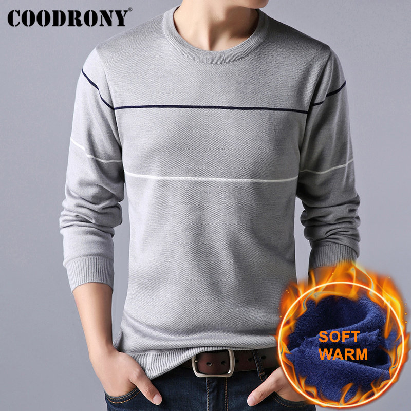 COODRONY Christmas Sweater Men Cotton Liner O-Neck Pull Homme Winter Thick Warm Wool Mens Sweaters Casual Pullover Men H017 201224