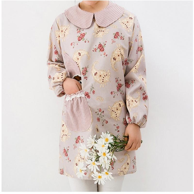 Long-Sleeved Cute Girl Aprons with Pockets For Women Cooking and Baking BBQ 875A