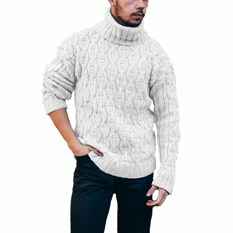 Turtleneck Mens Pullover Autumn Winter Soft Warm Solid Comfortable Spacious Clothes Knitted Cotton Casual Hombre Sweater 201203