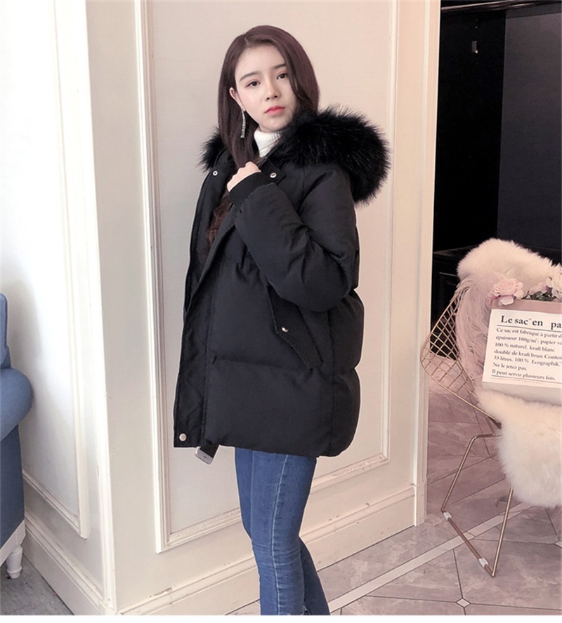 Ladies Down Coat Fur Collar Womens 2019 Winter Jacket Female Loose Short White Duck Down Jacket Thick Warm Down Jacket T200805