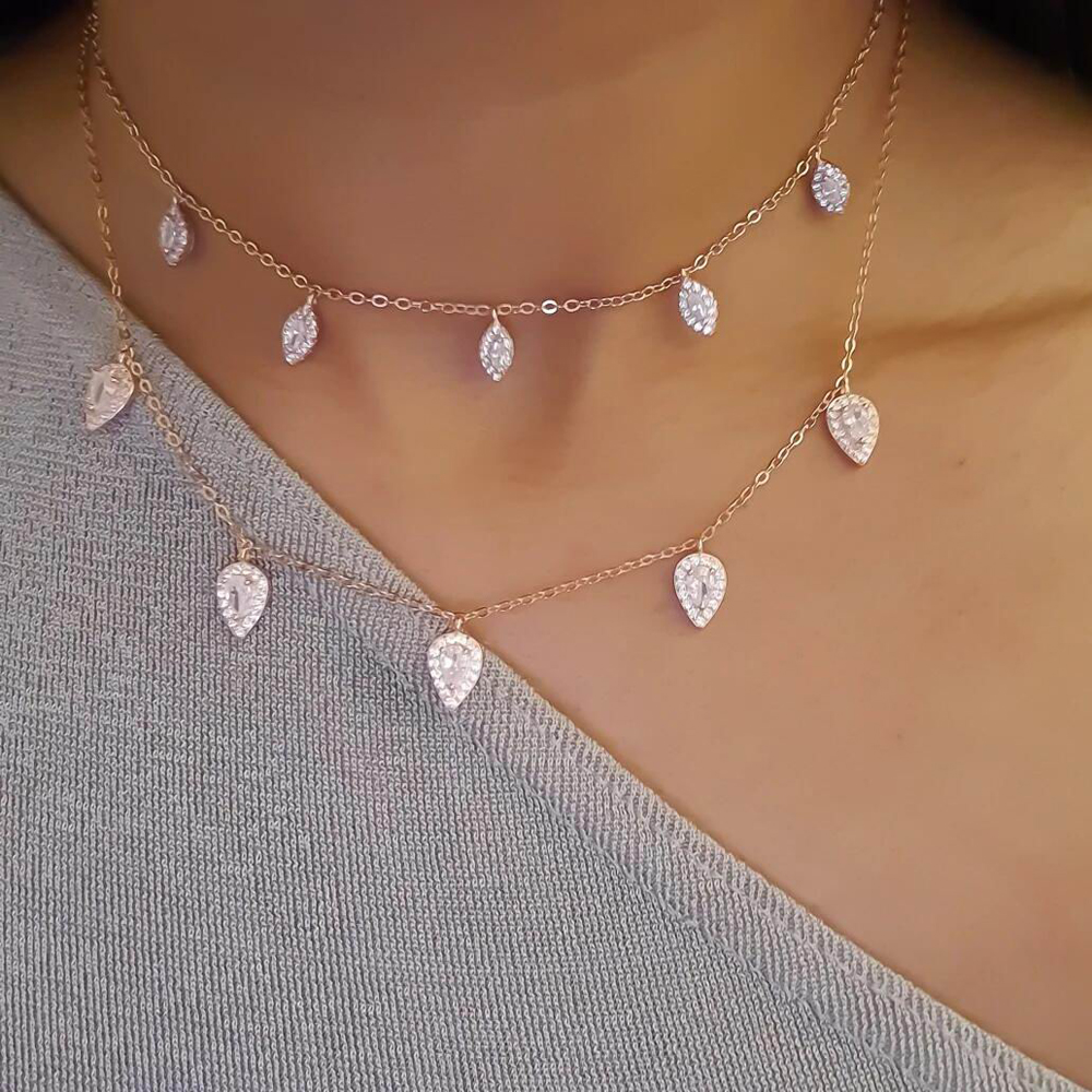 Real 925 Silver Cz Mirco Pave Tear Drop Charm Choker Necklace with Rose Gold Color Silver Gold Color Filled Women Wedding Choker Wholesale