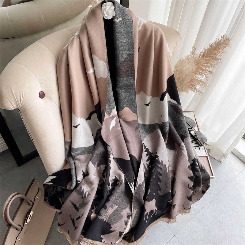 180*65cm Echarpe Warm Thick Cashmere Scarf Women Print Doubel-sided Blanket Shawl And Wraps Tessel Bufanda Female Pashmina 220114