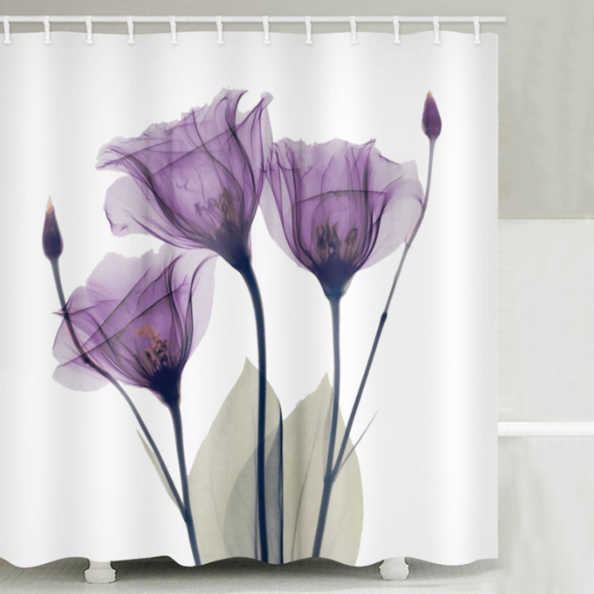 4PCS Flannel Surface Bathroom Mats Shower Curtain Non-Slip Rug Lid Toilet Cover Bath Mat Set Purple Flowers Print Decor Home T200711