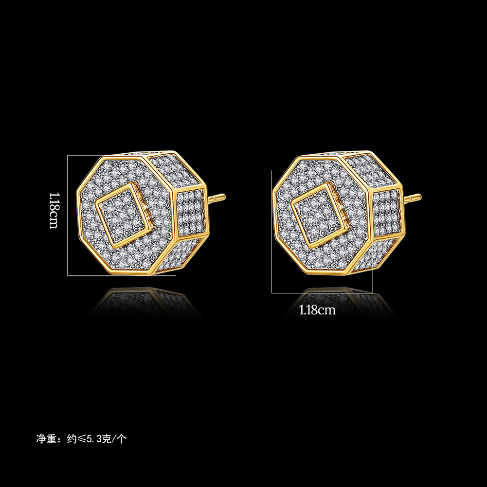 Hip Hop Stud Earrings Cylinder Shape Shining White Zircon Dangle Earrings Gold Plated Vintage Geometric Jewelry Wholesale