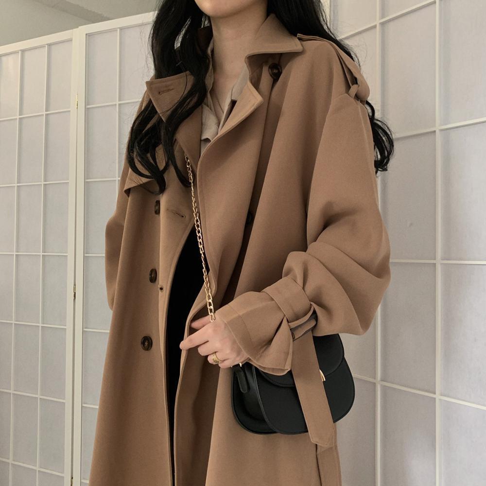 Spring Autumn 2019 Korean Women Coat Fashion Double Breasted Trench Coat Loose Belt Female Windbreak Outwear Abrigos Mujer M448 T200828