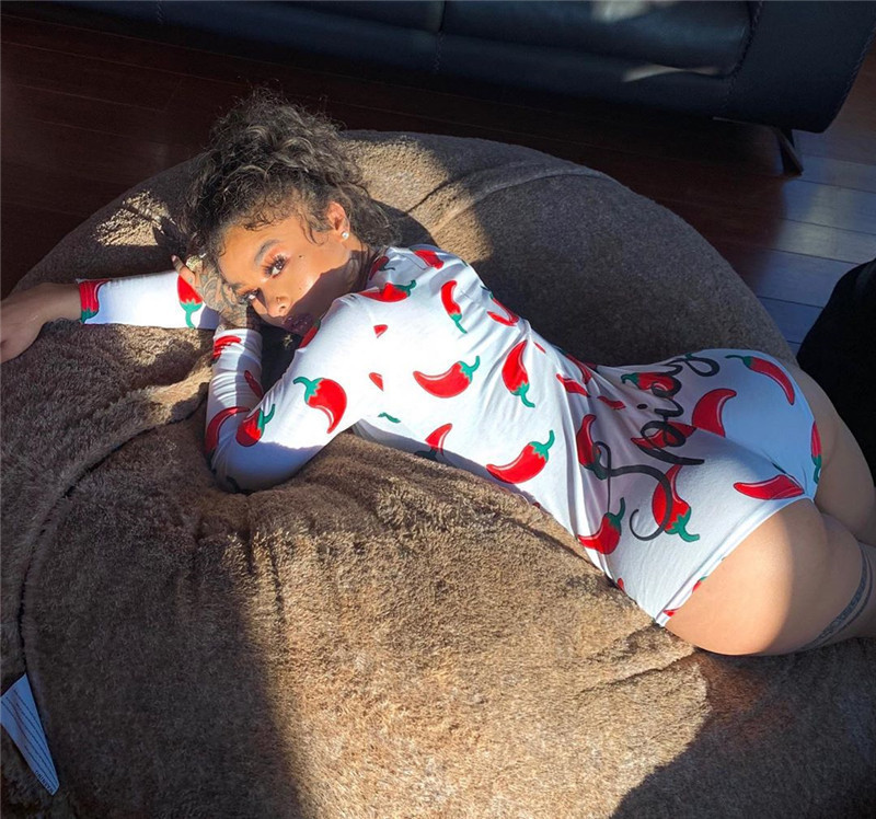 Sexy Women Deep Vneck Bodycon Sleepwear Jumpsuit Bodysuit Shorts Romper Bodysuit Leotard Long Sleeve Print Button Bodysuit New T200116