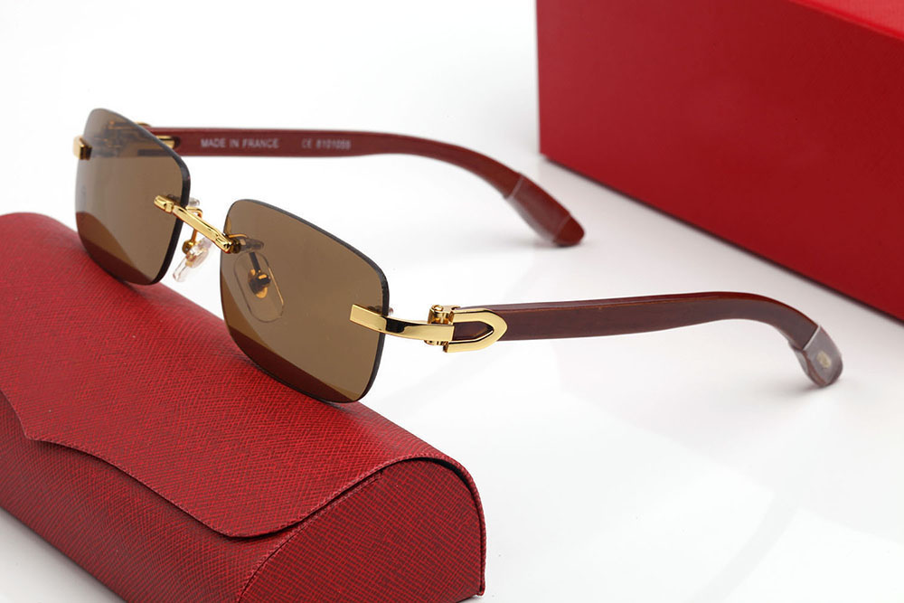 Fashion Designer Sunglasses Womens Goggle Beach Man Woman Eyeglasses Frameless Acrylic Alloy Wooden Frames Sunglass Square Rimless Eyeglass Black Bags Red Case