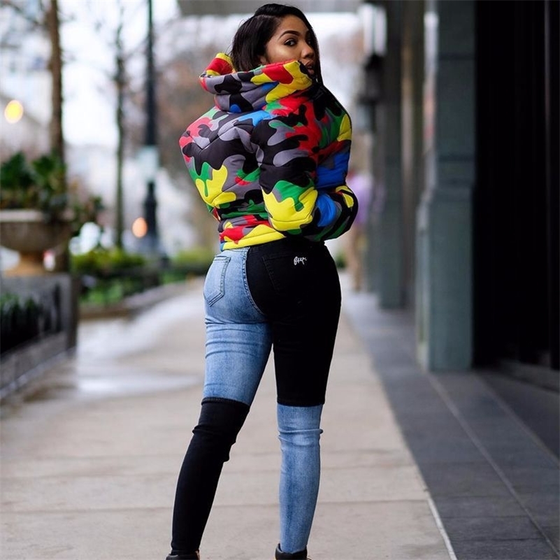 HAOYUAN Camouflage Winter Women Plus Size Clothing Down Bubble Coat Warm Thick Parka Outerwear Oversized Puffer Jacket Y201001