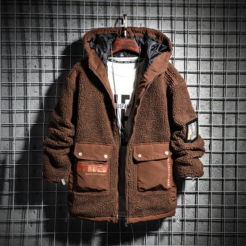 SingleRoad Mens Hooded Jacket Men Winter Fleece Windbreaker Side Pockets Coat Hip Hop Japanese Streetwear Harajuku Jackets 201128