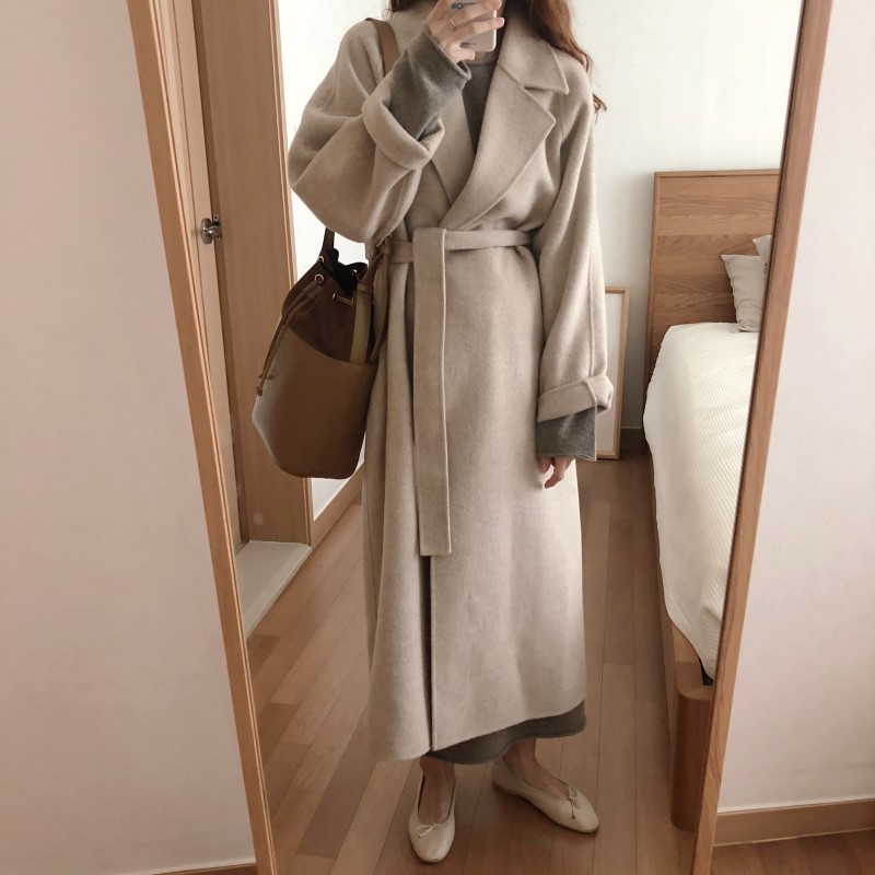 Spring Autumn Winter New Women's Casual Wool Blend Trench Coat Oversize Long Coat with belt Cashmere Outerwear Wholesale OEM 201112