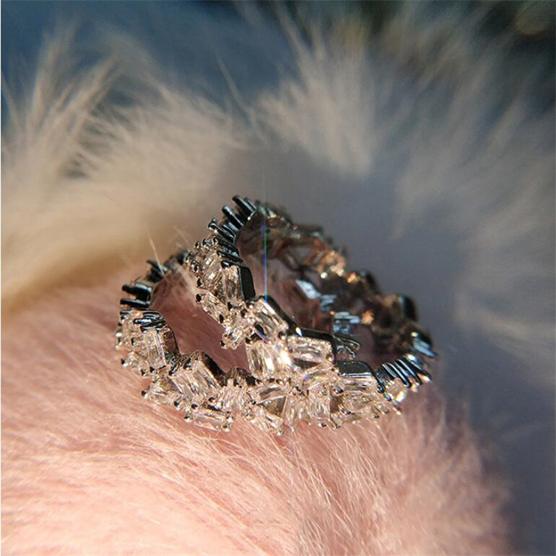 Ins Top Sell Sparkling Choucong Simple Fashion Jewelry 925 Sterling Silver T Princess Cut White Topaz CZ Diamond Gemstone Women Wedding Ring