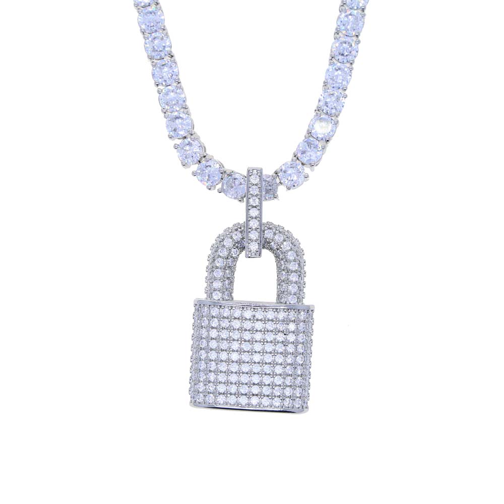 2024 NEW Iced Out Bling pendant Jewelry 5A Tennis Chain Full Micro Pave CZ Lock Pendants Hip Hop Women Necklace