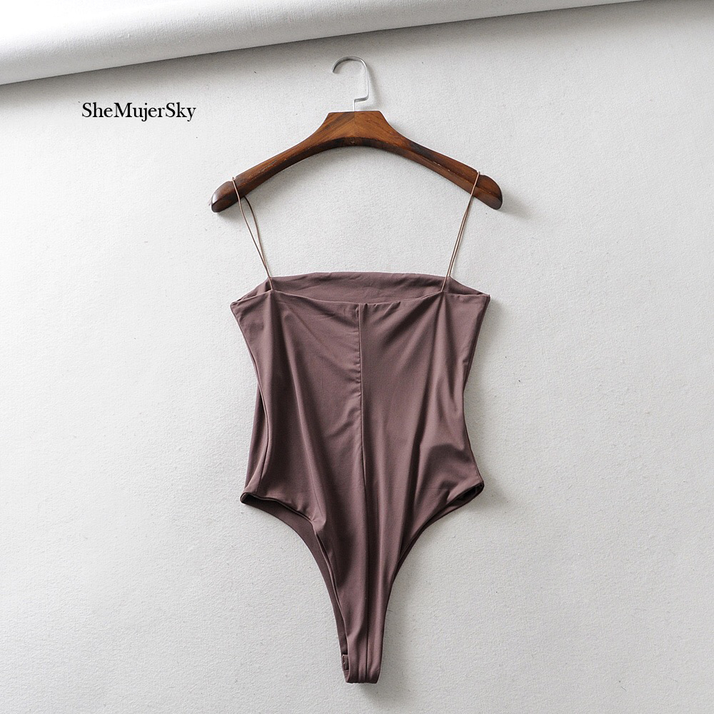 SheMujerSky Sexy Summer Solid Slim Bodysuits Women Spaghetti Strap Short White Jumpsuit Skinny Sleeveless Backless Body Suit T200113