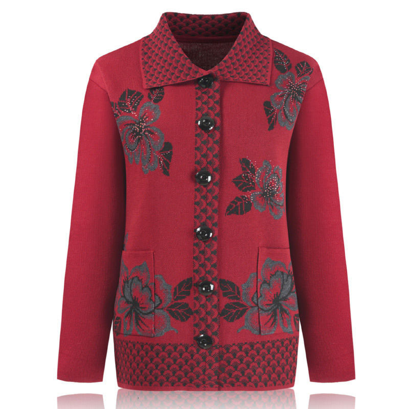 Middle-aged Elderly Women Cardigan Jacket Spring Single Autumn Breasted Fashion Printed Lapel Knit Sweater R701 Awdw, Red.
Middle-aged Elderly Women Cardigan Jacket Spring Single Autumn Breasted Fashion Printed Lapel Knit Sweater R701 Awdw, Red.