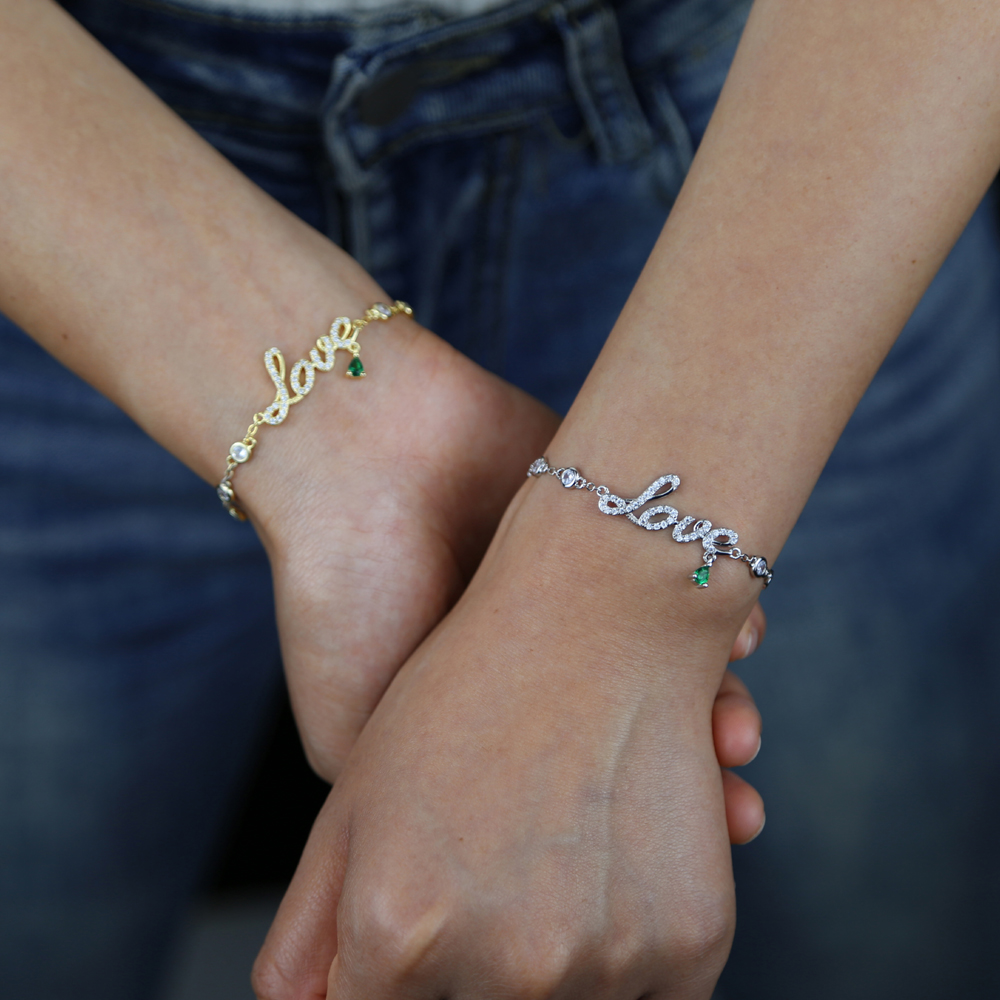 High Quality Women Wedding Love Pendant Bracelet with Cz Paved Station Chain Boho Wrap Bracelet for Wedding Jewelry Wholesale