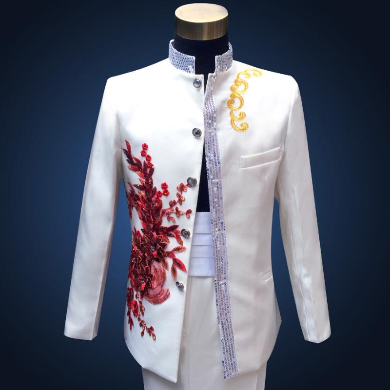 2020 Plus Size Retro Medieval Red Flower Embroidered with diamonds stage performance White Chinese tunic Suit & Blazer Costumes, As picture
2020 Plus Size Retro Medieval Red Flower Embroidered with diamonds stage performance White Chinese tunic Suit & Blazer Costumes, As picture