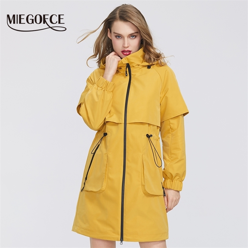 MIEGOFCE New Spring Women Coat Jacket Windproof Windbreaker Fashion Medium-length Loose Classic Model Fitted Zipper Pockets 201211