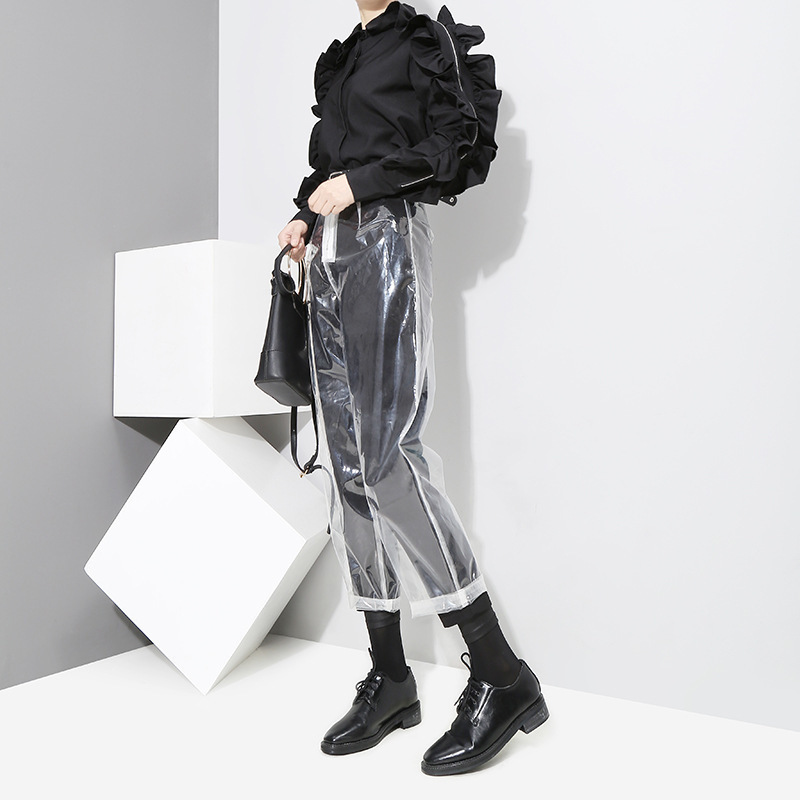 [EAM] auutmn Fashion New Pattern Korean Style Transparent Transparent Color Pants Woman Ankle-length Pants YA84900 201111