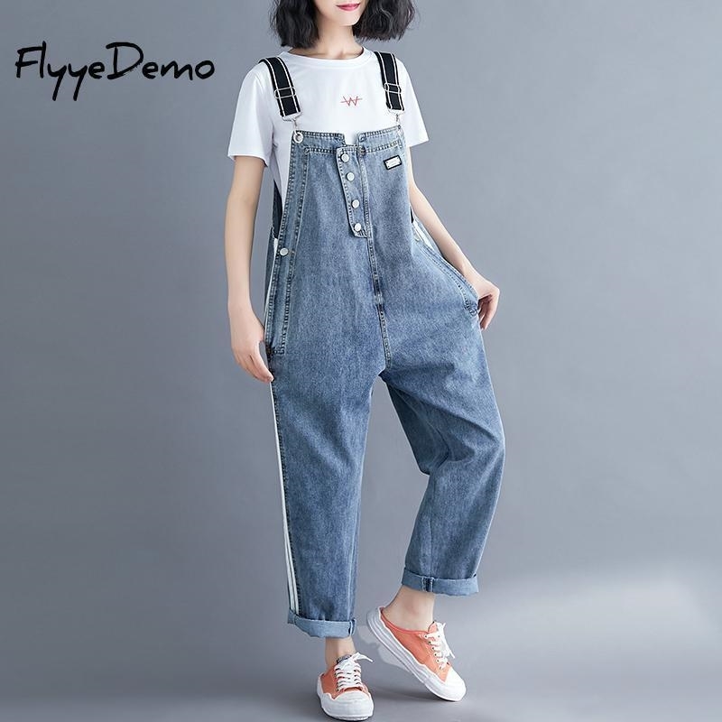 Women Clothing Denim Fabric Patch Rompers Autumn Overalls Women Jumpsuits Big Size Bib Pants Women Overalls Female Rompers T200509