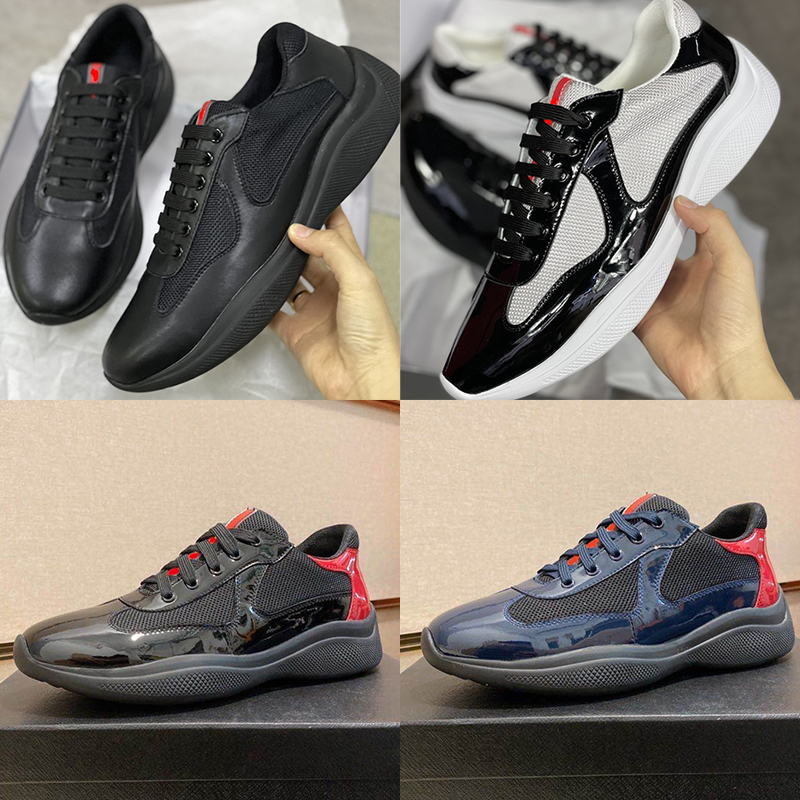 2021 Men America Cup Designer Sneakers Patent Leather Flat Trainers Black Mesh Lace-up Nylon Casual Shoes Outdoor Runner Shoes With Box, Color 1
2021 Men America Cup Designer Sneakers Patent Leather Flat Trainers Black Mesh Lace-up Nylon Casual Shoes Outdoor Runner Shoes With Box, Color 1