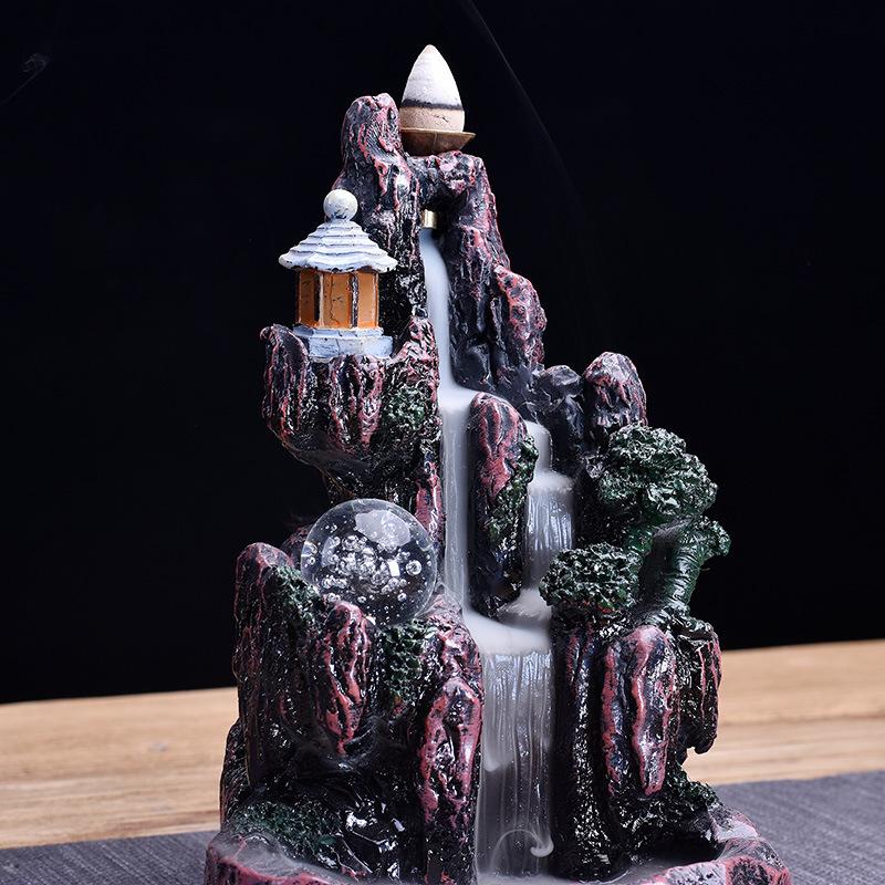 LED Waterfall Backflow Incense Burner Glowing Ball Home Incense Holder WY60332