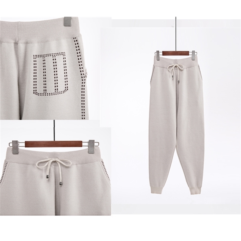 BornSra Spring New Women Fashion Cashmere Knitted Sweater Sets Sportswear Long-sleeved Trousers Two-piece Sets Tracksuit 201120