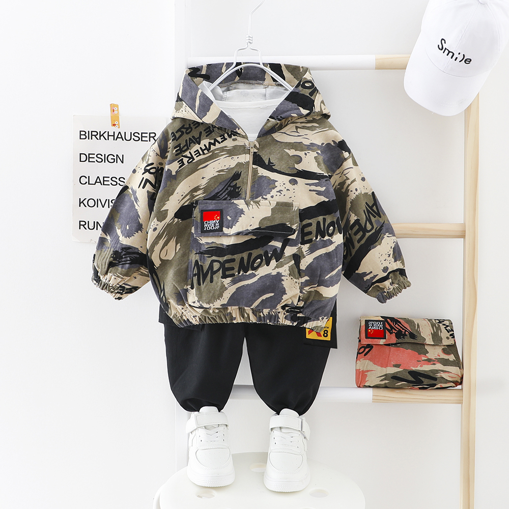 Kids Boy Clothes Camouflage Baby Suit Hooded Camo Top + Pants Sport Children Kids Outwear Baby Gifts for Newborn Boys Green LJ200916