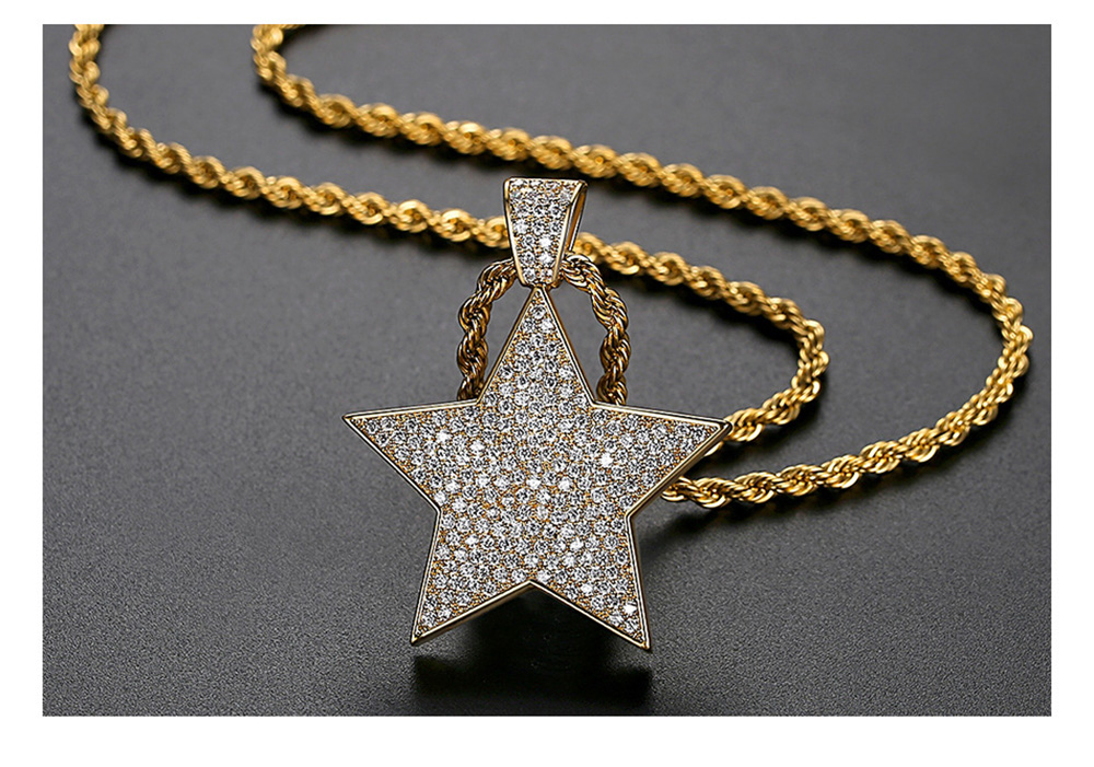 Hip Hop Shining Full Zircon Star Pendant Necklace Gold Plated Bling Mens Necklace Rap Jewelry Gold/Silver