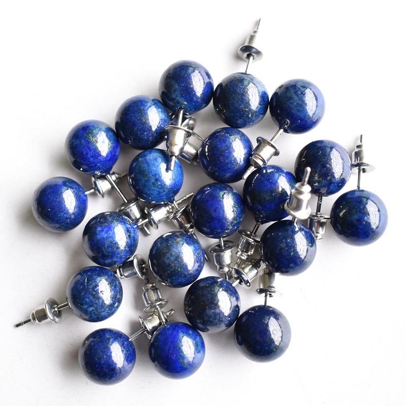 Natural stone mixed Stud Earrings Crystal Quartzs Round Ball Beads Silver Color Fashion Ear Jewlry for Women Girl 20pcs 220210