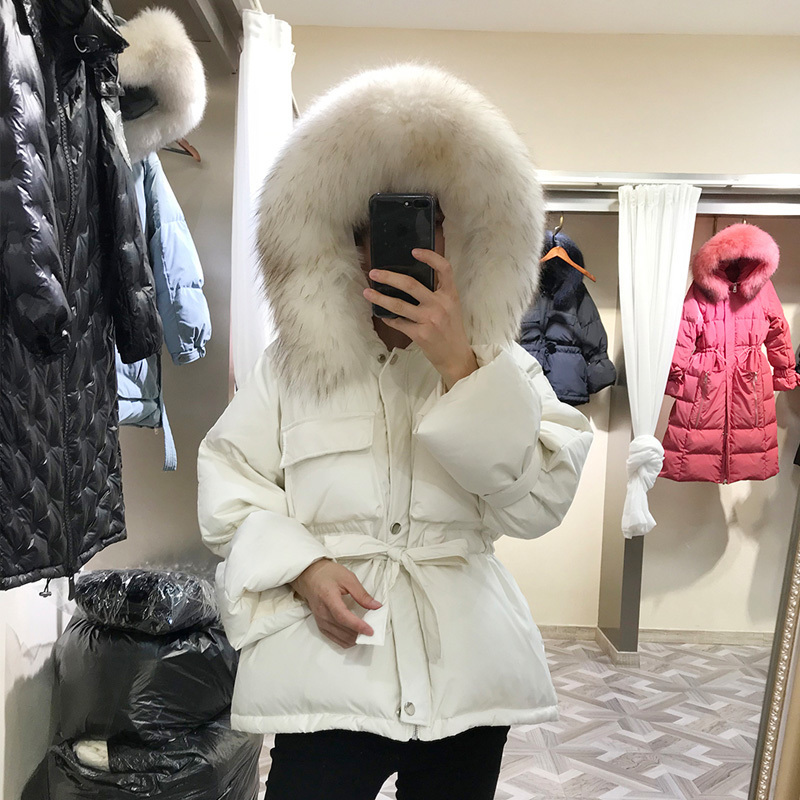 Large Real Raccoon Fur Winter Jacket Women 90% White Duck Down Coat Thick Warm Hooded Down Parkas Puffer Jacket Female Snow Coat 201023