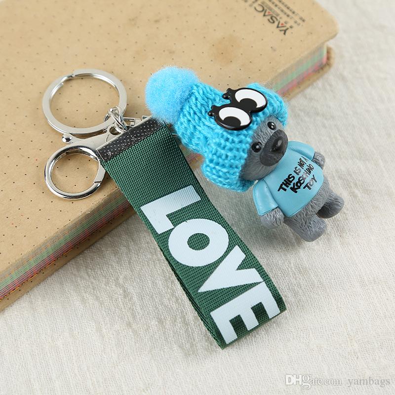 Keychains Cute Keyring Keychain Holder Fashion Women Girls Men Teddy Bear with Hat Design Pendant Key Chain Ring for Car Keys